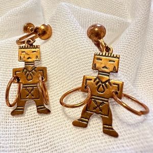 Vintage Kachina Doll Hoop Dancer Copper Screw Back Earrings